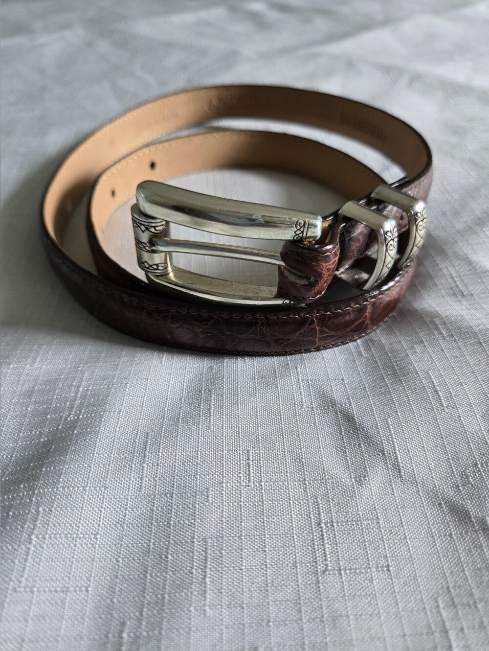 Vintage Talbots Genuine Leather Brown Croc Belt Silver Western M Equestrian Boho